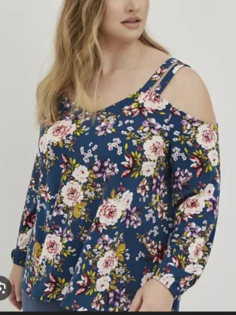 NWT Floral Cold-Shoulder Long Sleeve Blouse